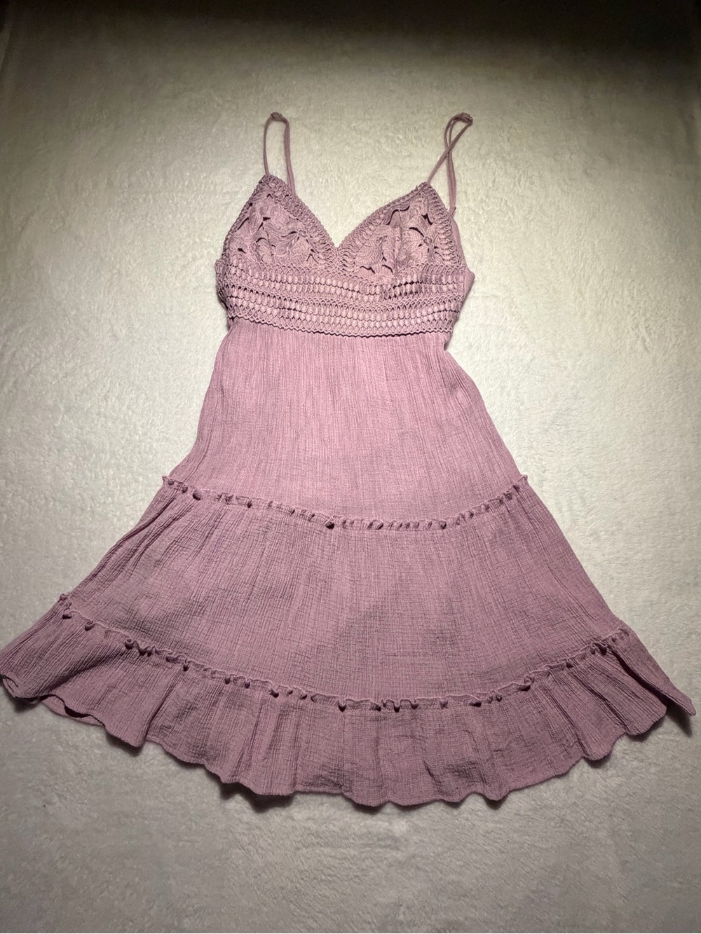 Love Tree Tiered Floral Embroidery Dress Sz S Lavender V Neck Boho